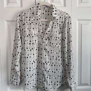 Express White Blouse with Black Safety Pin Print